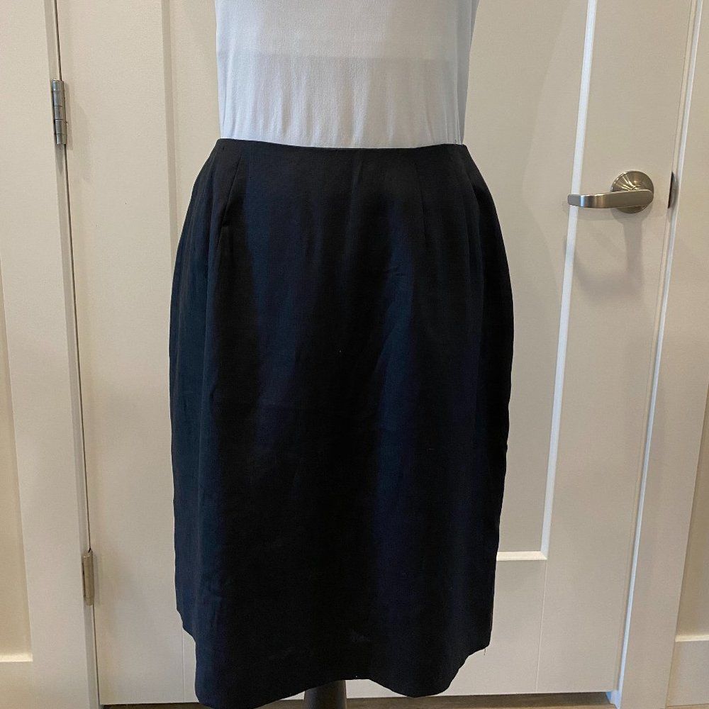 100% LINEN SKIRT AMANDA SMITH VINTAGE PURE LINEN NAVY BLUE SIZE * 6/8 - Picture 4 of 14